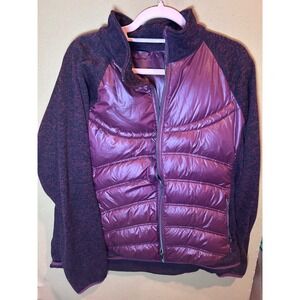 London Fog Hybrid Puffer Jacket Women XXL Purple Excellent Full Zip Mock Neck